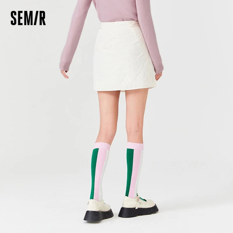 Semir Half Skirt Women Asymmetric A-Line Skirt Design Sense 2022 Winter New Style Solid Temperament Thick Short Skirt