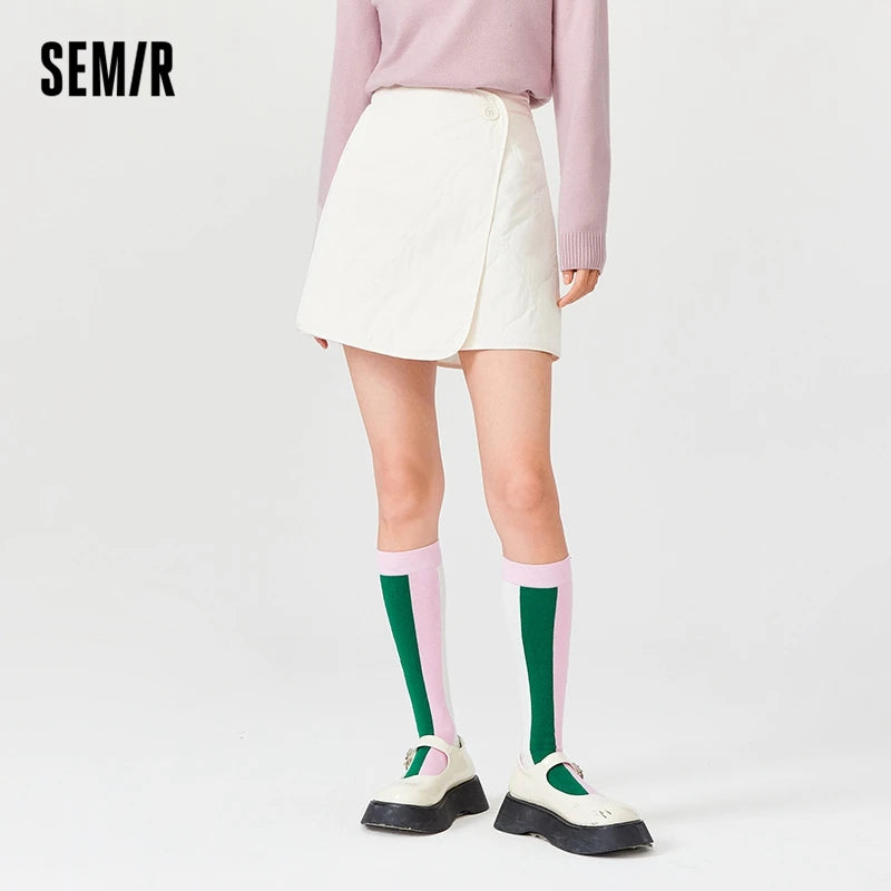 Semir Half Skirt Women Asymmetric A-Line Skirt Design Sense 2022 Winter New Style Solid Temperament Thick Short Skirt
