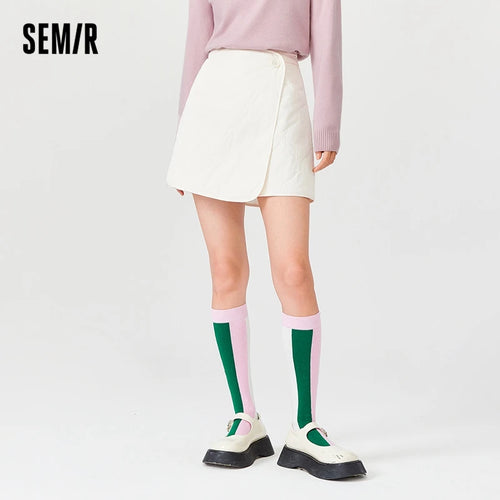 Semir Half Skirt Women Asymmetric A-Line Skirt Design Sense 2022 Winter New Style Solid Temperament Thick Short Skirt