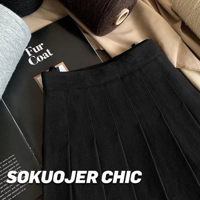 Women's Autumn Winter Pleated Skirt Thicken High Waist Slimming Fit XS To 2XL A-line Safety Short Skirts Solid Color Dropshiping