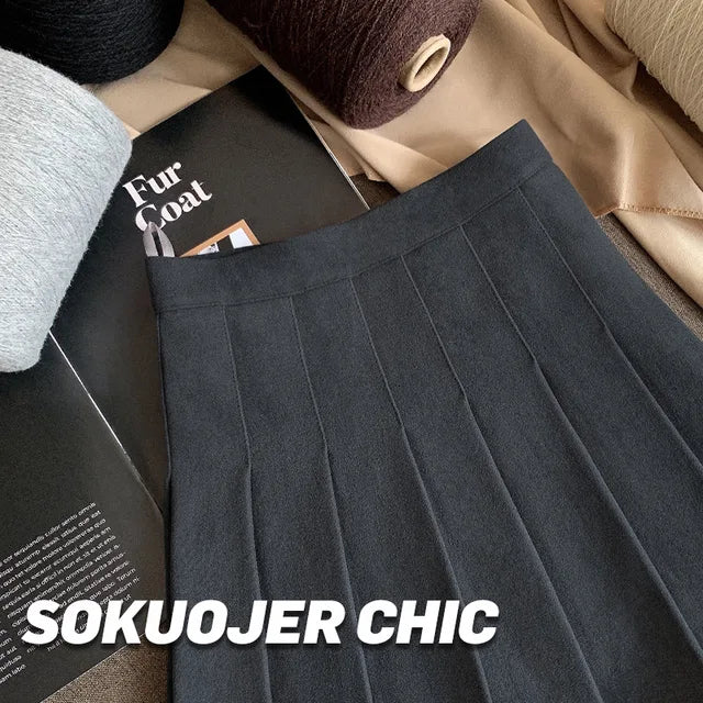 Women's Autumn Winter Pleated Skirt Thicken High Waist Slimming Fit XS To 2XL A-line Safety Short Skirts Solid Color Dropshiping
