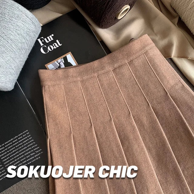 Women's Autumn Winter Pleated Skirt Thicken High Waist Slimming Fit XS To 2XL A-line Safety Short Skirts Solid Color Dropshiping