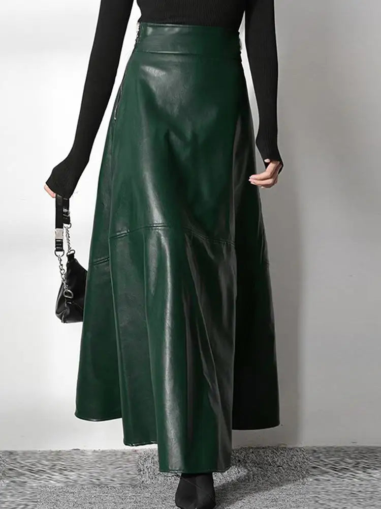 ZANZEA Women's Skirts Zipper PU Fashion High Waist A-line Skirt Office Ladies 2023 Spring Casual Solid Bottom Femme Oversize